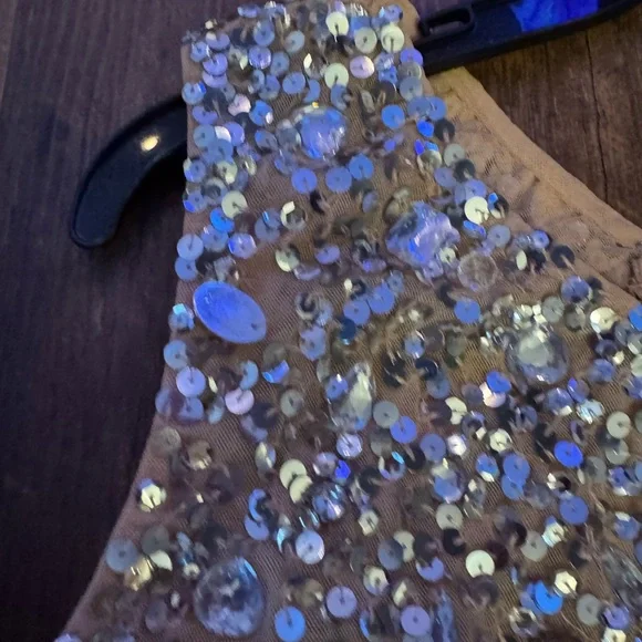 Mac DUGGAL | Beige One Shoulder Sheer Hand Beaded Mini Dress | 10977 | 4 - Picture 8 of 10